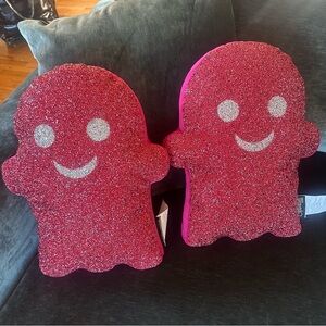 Pink Glitter Ghost Accent Pillows Set of 2 Halloween Decor Plush NWT